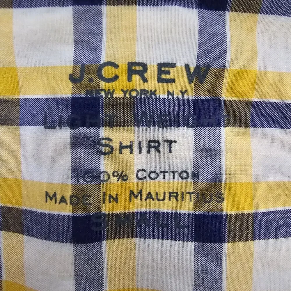 J. Crew NY Light Weight Shirt Men S Button Down Yellow Navy White Check Plaid